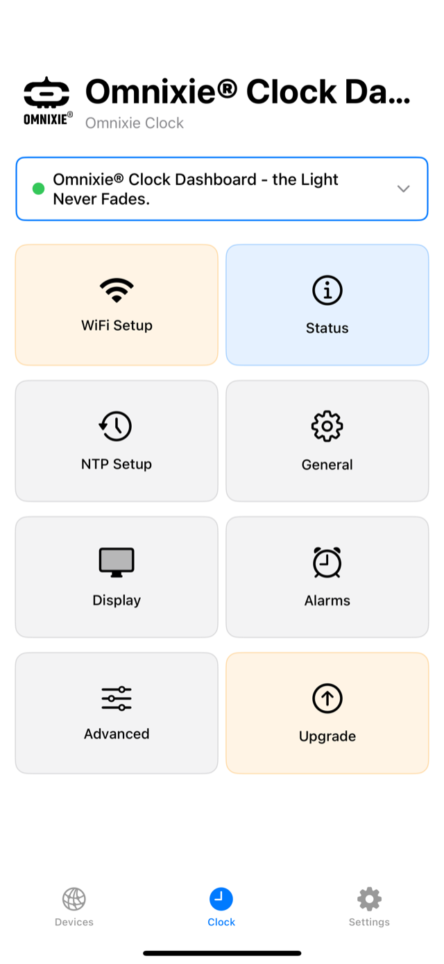 Omnixie Companion clock control dashboard